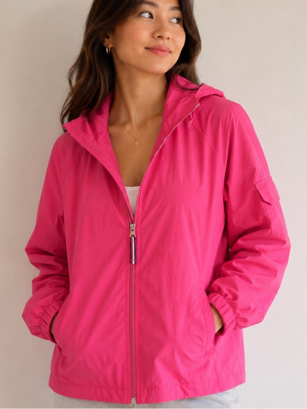Penmans Hot Pink Hooded Windbreaker Jacket Size 14/16 Lightweight Rain Jacket